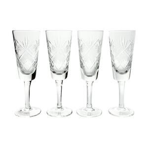 1940s Vintage 4 Fluted Champagne Glasses 5 3/4” 2oz Etched Glass Fan & Star Cuts